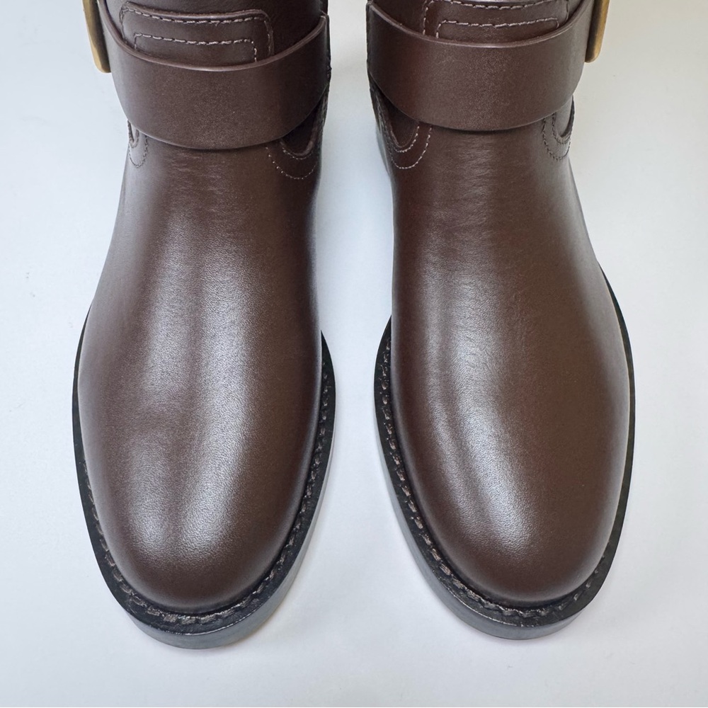 NEW Coach Brown Leather Tall Riding Boots Size 8 Knee High Buckle - Picture 9 of 16